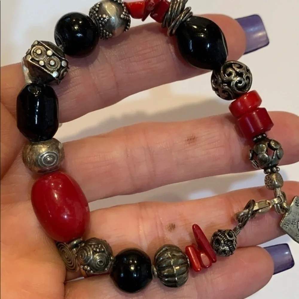 Sterling silver 925 natural red black stone charm